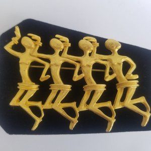 Vintage Gold Tone Tribal Dancing Brooch Pin